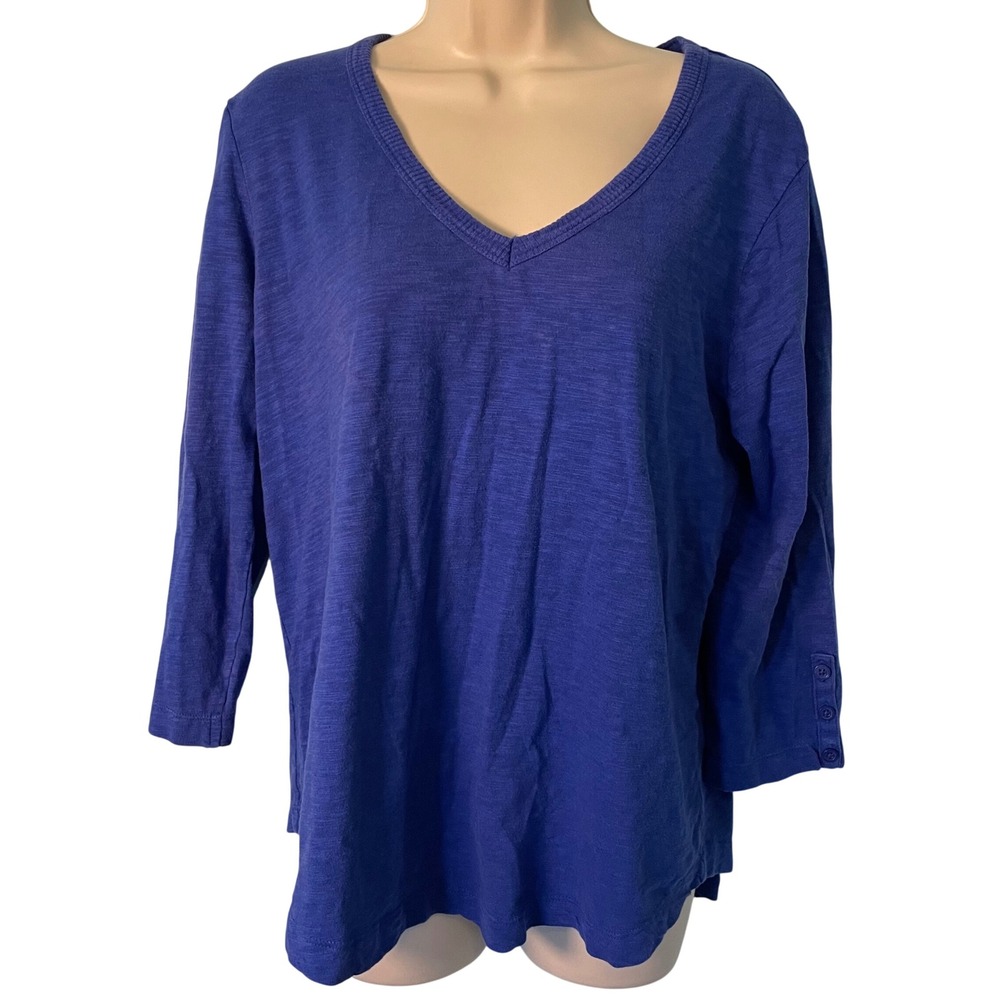 Chico's Women's Top 3/4 Sleeve Button Detail Blue Size Large (Chicos Size‎ 2)